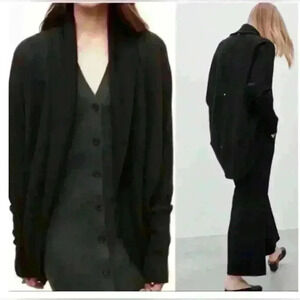 ARITZIA Wilfred Diderot  Cocoon Cardigan Sweater Cotton Black Studded Size XXS